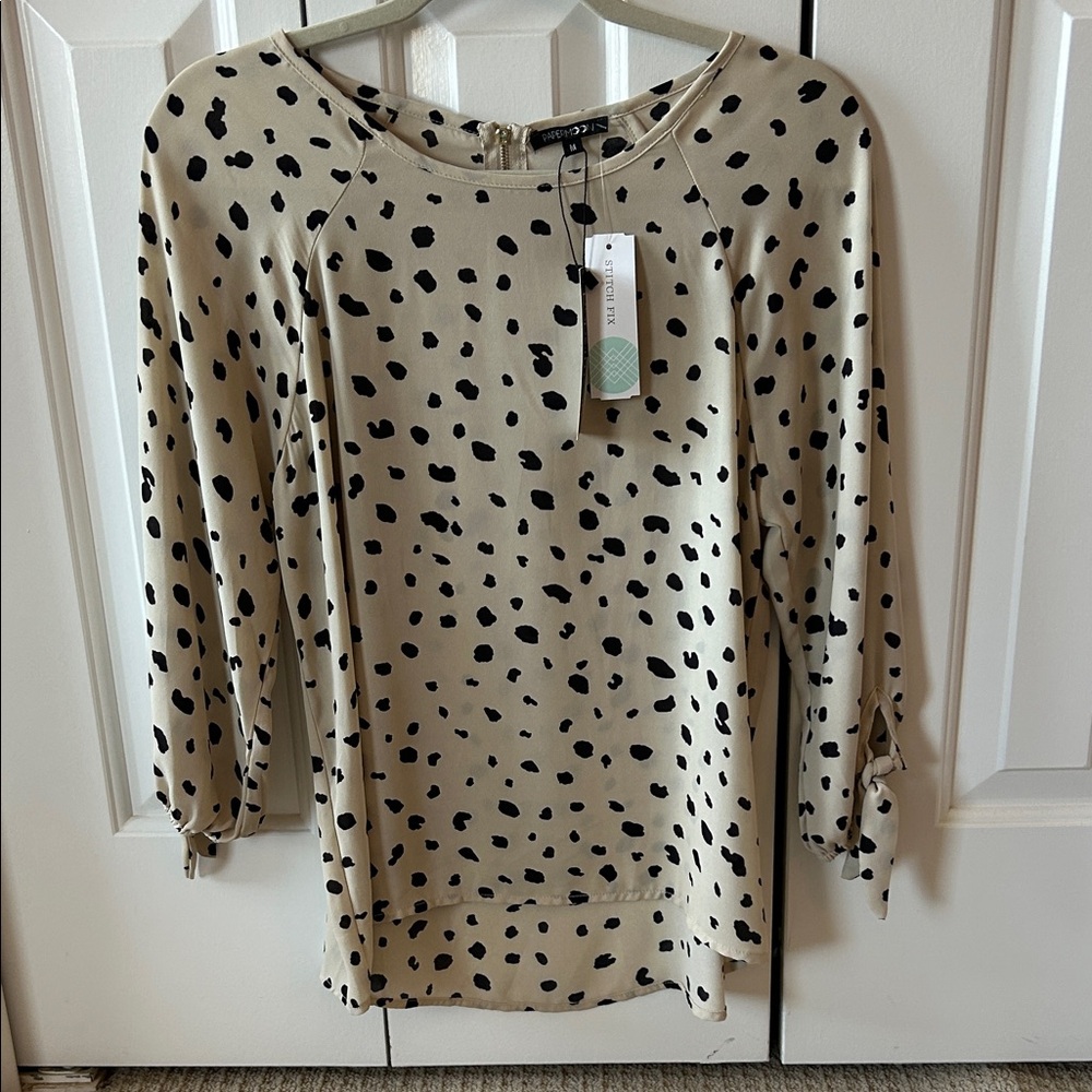 Papermoon Beige Long-Sleeve Dalmatian Dot Blouse